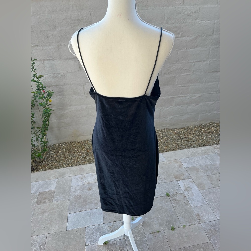 Goth 90s y2k vintage cowl neck sheath midi dress black velvet spaghetti - Picture 4 of 5